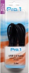 USB kabel A-male -> B-male 3m