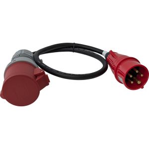 CEE verloopsnoer 5P/16A/400V met fasewisselaar naar 5P/32A contra