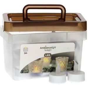 LED Tea-Light set met 24 stuks in opbergbox + timer