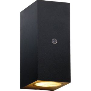 Wandlamp 2xGU10 vierkant zwart IP44 + schemerschakelaar