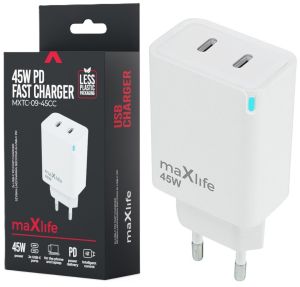 USB-C snellader 45W wit 2x USB-C