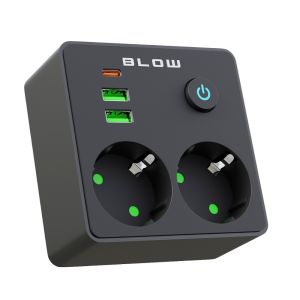 Stekkeradapter multi 2x RA +USB +USB-C zwart