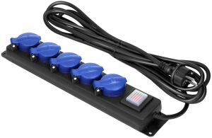 SWD TCD RA IP44 5-voudig 3m snoer zwart met schakelaar + kleppen