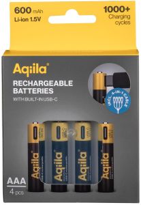 Aqiila USB-C oplaadbare batterij AAA 600mA blister(4)