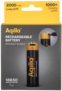 Aqiila USB-C oplaadbare batterij 18650 3,7V 2000mA blister(1)