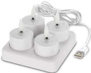 LED Tea-light set oplaadbaar wit set met 4 stuks