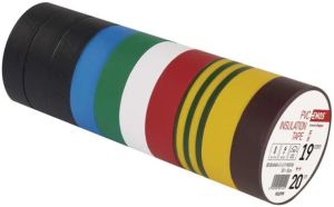 Isolatietape PVC 19mm rol 20m mix kleuren 10 rol