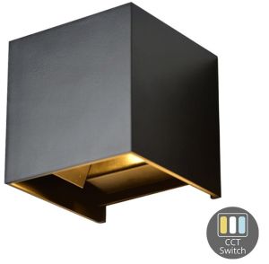 LED Wandlamp 2x3W up&down vierkant zwart 3CCT IP65