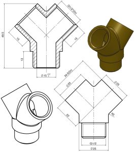Draadfitting Y-stuk 1/2 buiten 2x 1/2 binnen chroom - Afbeelding 2