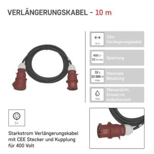 CEE verlengsnoer 10m 32A 5x4qmm H07 IP44 - Afbeelding 2