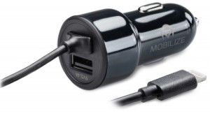 USB autolader DUAL 4800mA + lightning kabel zwart 1m - Afbeelding 2