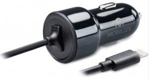 USB autolader 2400mA zwart + lightning kabel 1m - Afbeelding 2