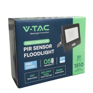 V-TAC LED Bouwlamp 20W 3000K zwart met sensor + kabelinvoer - Afbeelding 2