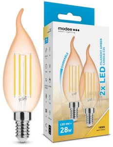 Modee LED tipkaars E14 4-28W 1800K filament amber dimbaar 2-pack - Afbeelding 2
