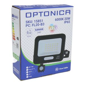 LED Bouwlamp 20W 6000K zwart + sensor - Afbeelding 2