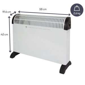 Convectorkachel 2000W wit met thermostaat - Afbeelding 2