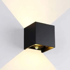 LED Wandlamp 2x3W up&down vierkant zwart 2700K + sensor IP54 - Afbeelding 2