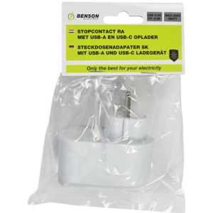USB + USB-C lader met randaarde adapter 17W wit - Afbeelding 2