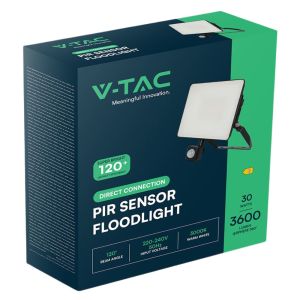 V-TAC LED Bouwlamp 30W 6500K zwart met sensor + kabelinvoer - Afbeelding 2