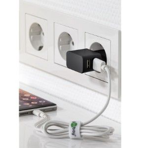 USB lader haaks dubbel 2,4A zwart - Afbeelding 3