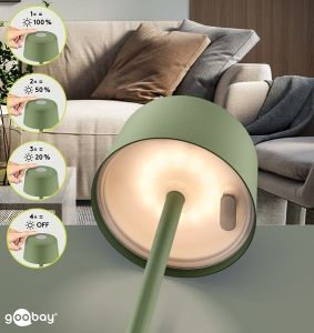 LED Tafellamp oplaadbaar 2W 3000K touch 25cm groen - Afbeelding 3