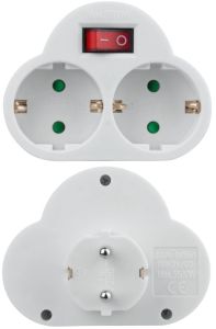 Randaarde stekkeradapter 2-voudig met schakelaar wit - Afbeelding 2