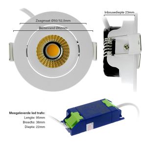LED inbouwspot 5W 2700K 62mm 60gr rond verstelbaar wit - Afbeelding 3