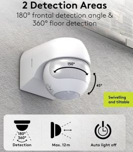 Bewegingsmelder IR opbouw wit wand 2-zone 180-360 graden IP44 - Afbeelding 3
